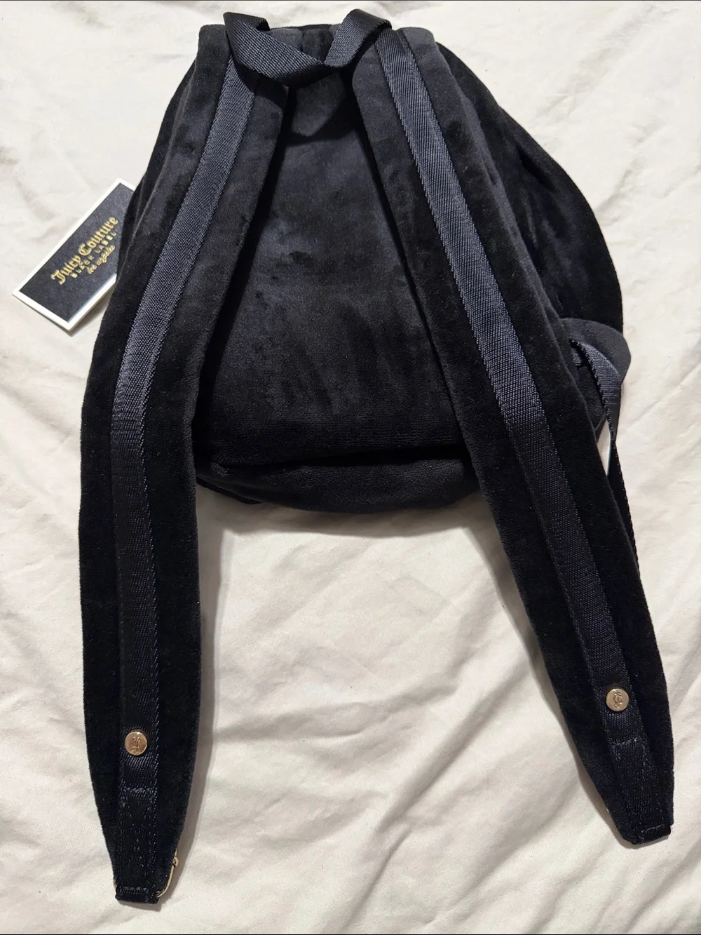 Juicy Couture Black Velvet Mini Backpack with Crystal 'Juicy' Logo